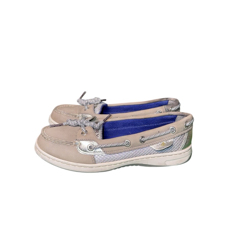 Sperry Angelfish Boat Shoe Silver Grey Metallic Leather Flats 9266040 Womens 5.5